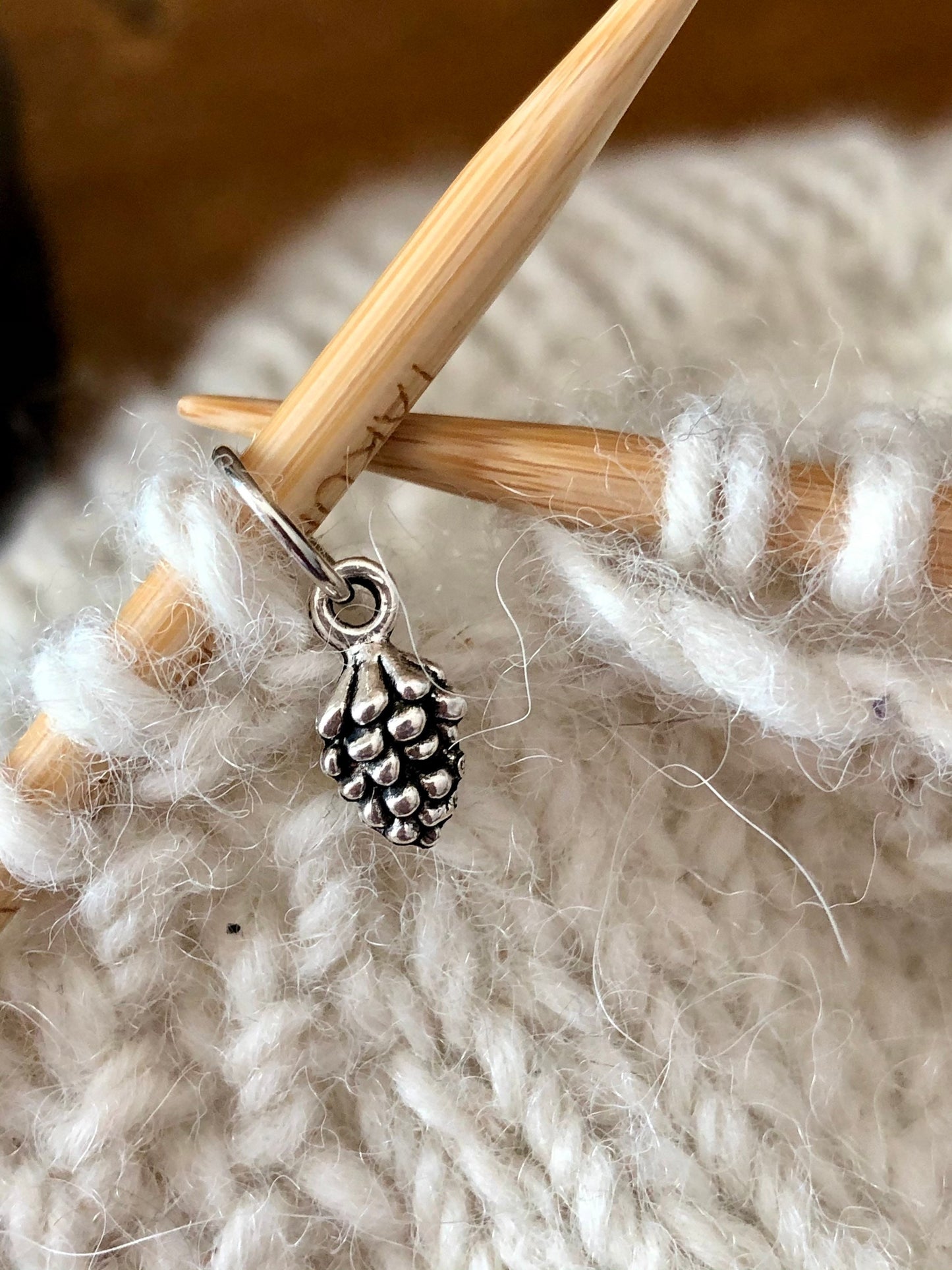 Silver Pine Cone Stitch Markers, Knitting Accessories, Set of 6