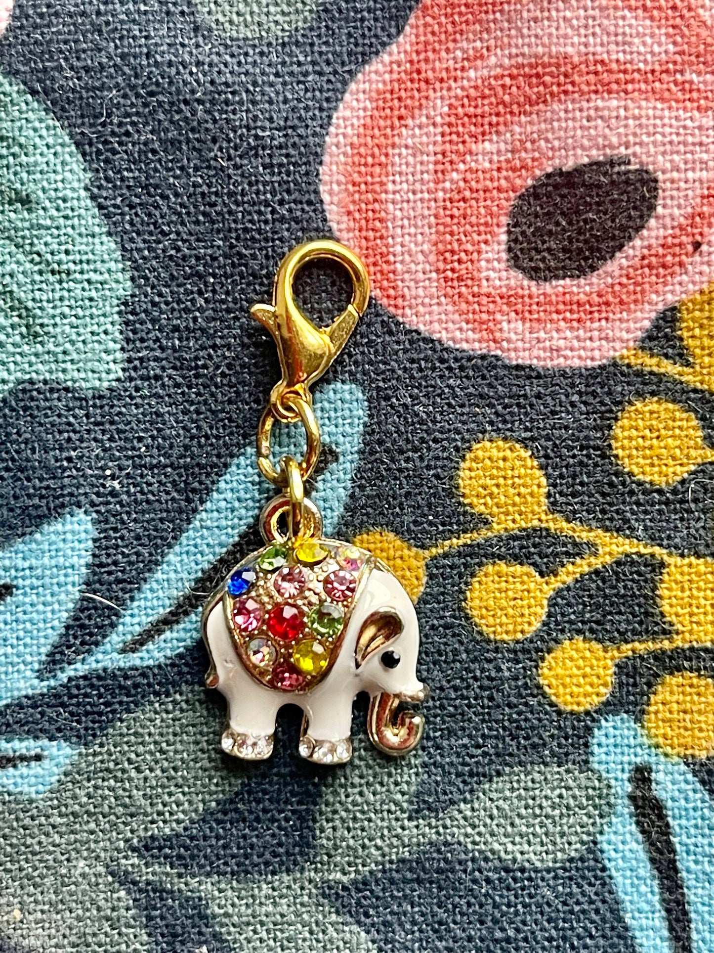 Rhinestone Elephant Zipper Pull, Knitting Crochet Progress Keeper