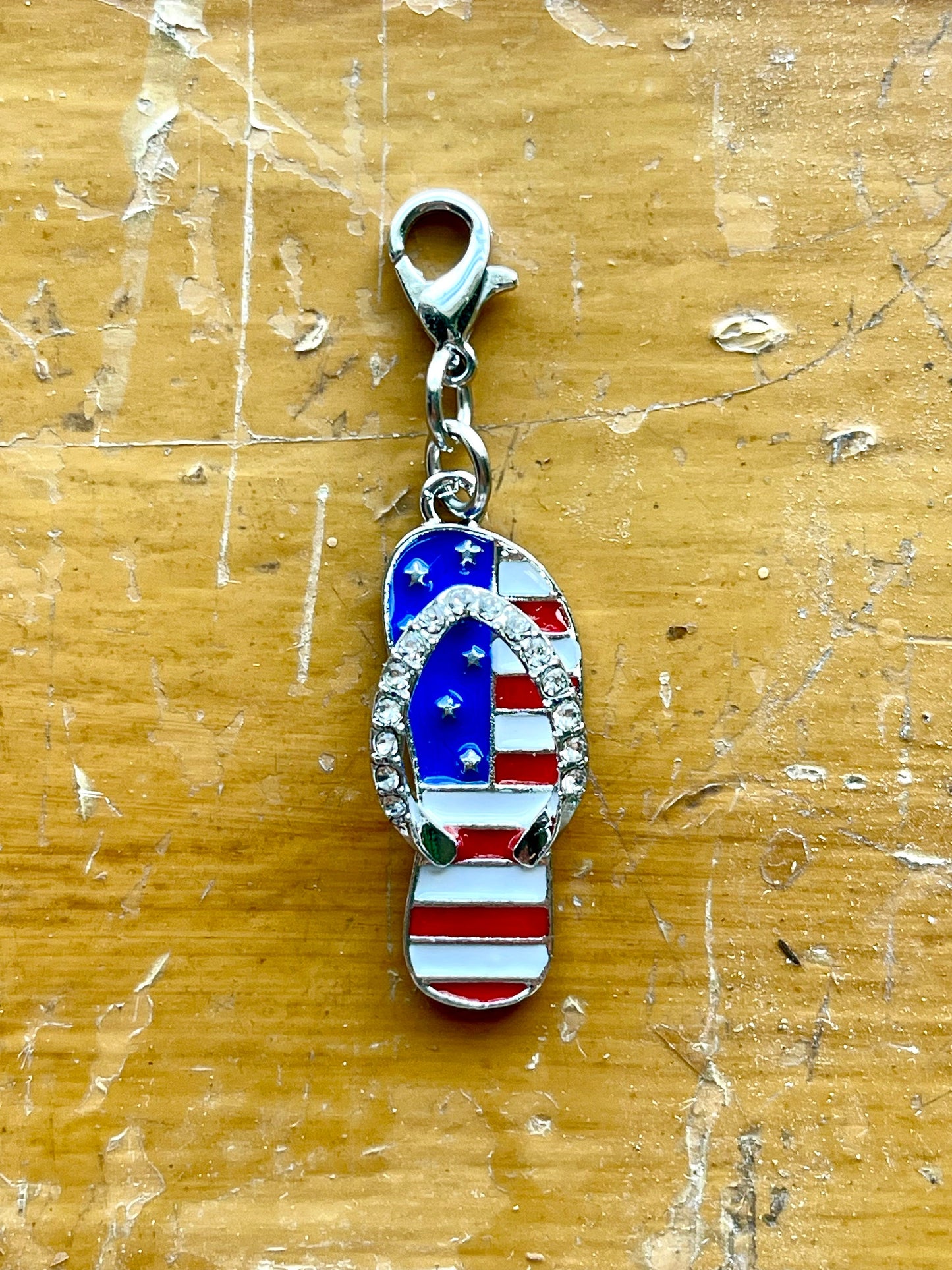 American Flag Flip Flop Charm, Progress Keeper, Zipper Pull