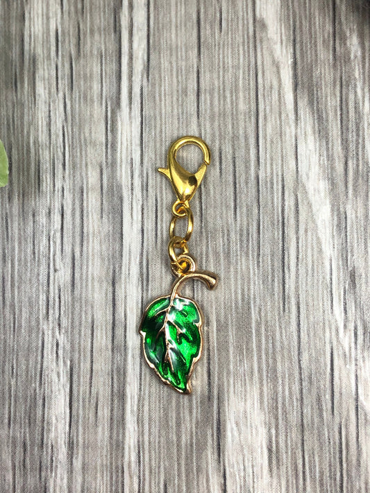 Green Leaf Knitting Progress Keeper, Yarn Stitch Marker