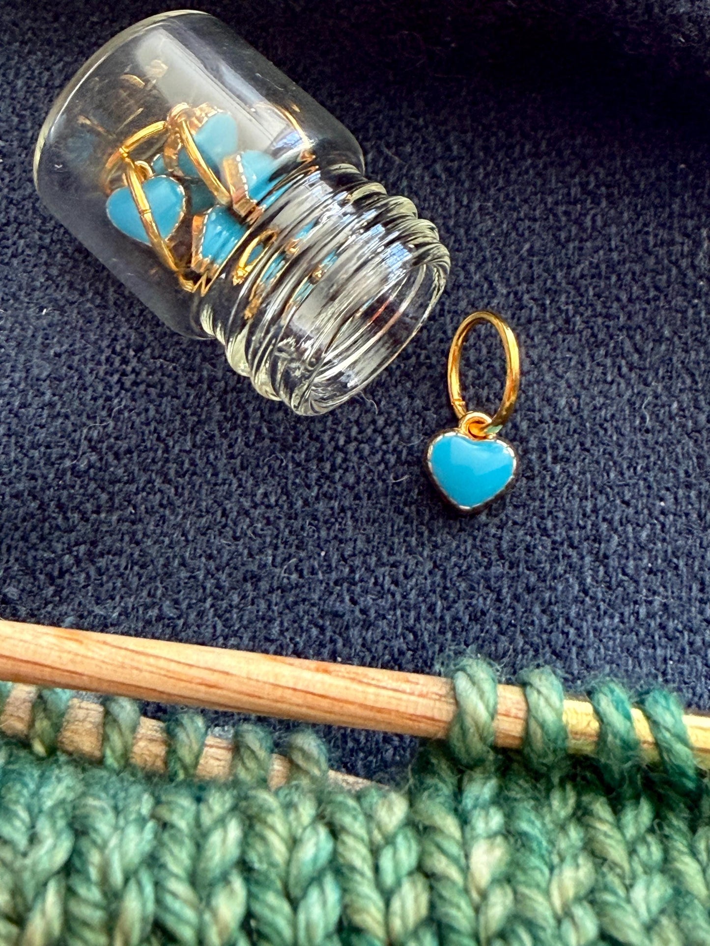 Blue Heart Stitch Markers, Snag Free Knitting Accessories, Set of 6
